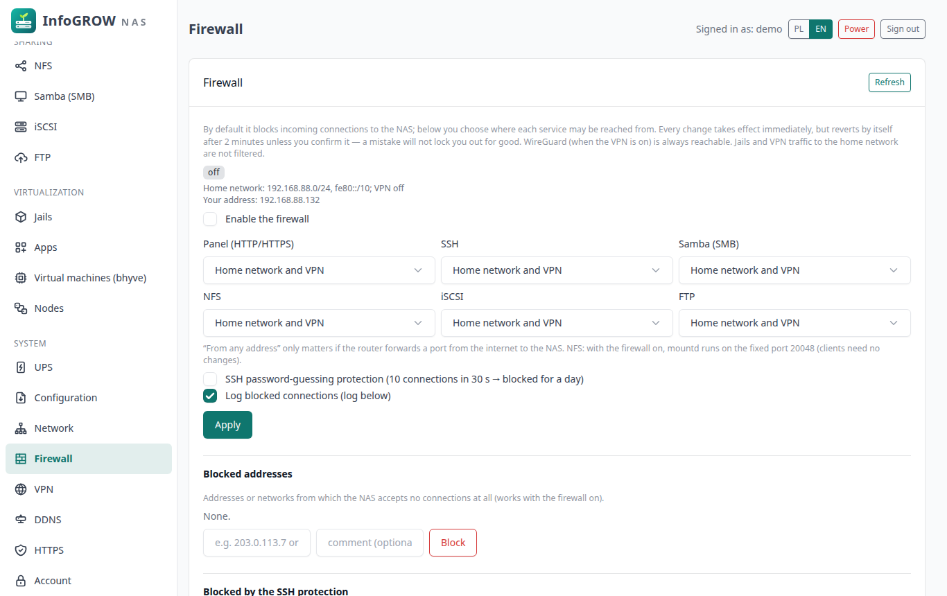 Firewall: access to each service separately