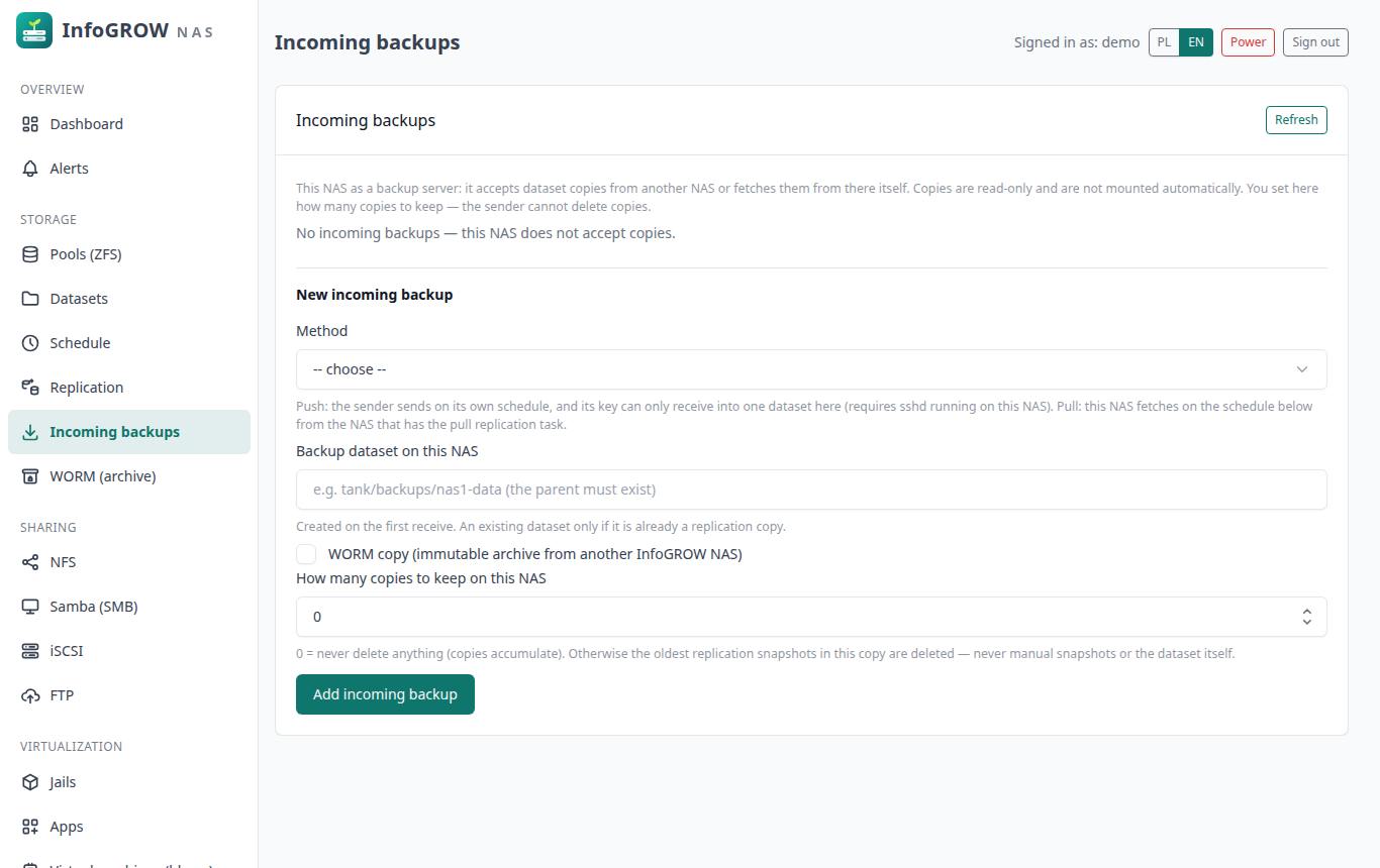 Incoming backups