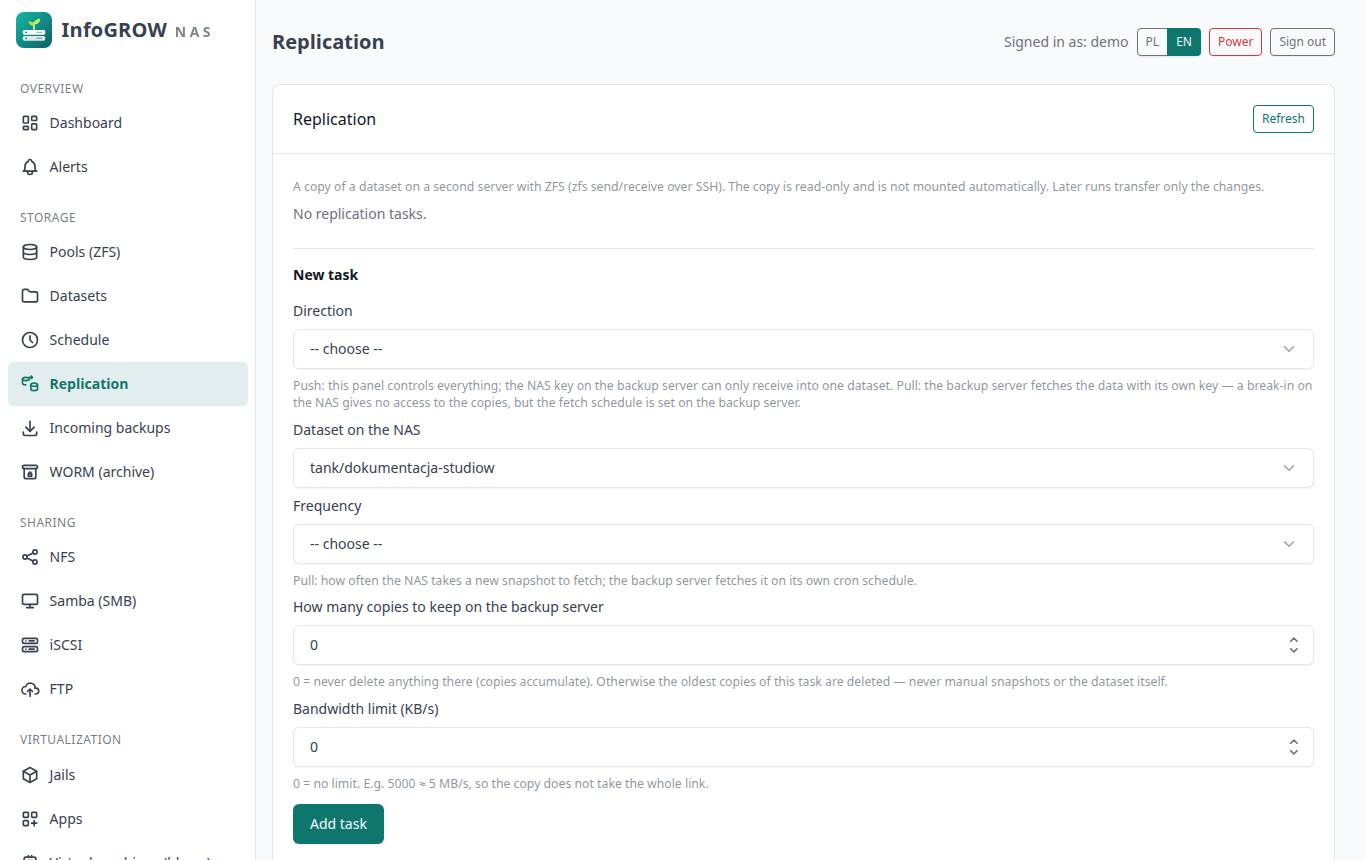Replication: a copy of a dataset on a second server