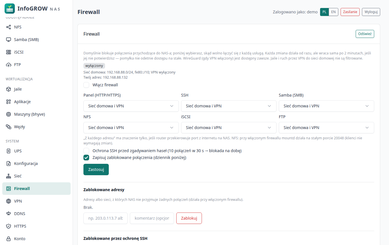Firewall: dostęp do każdej usługi osobno